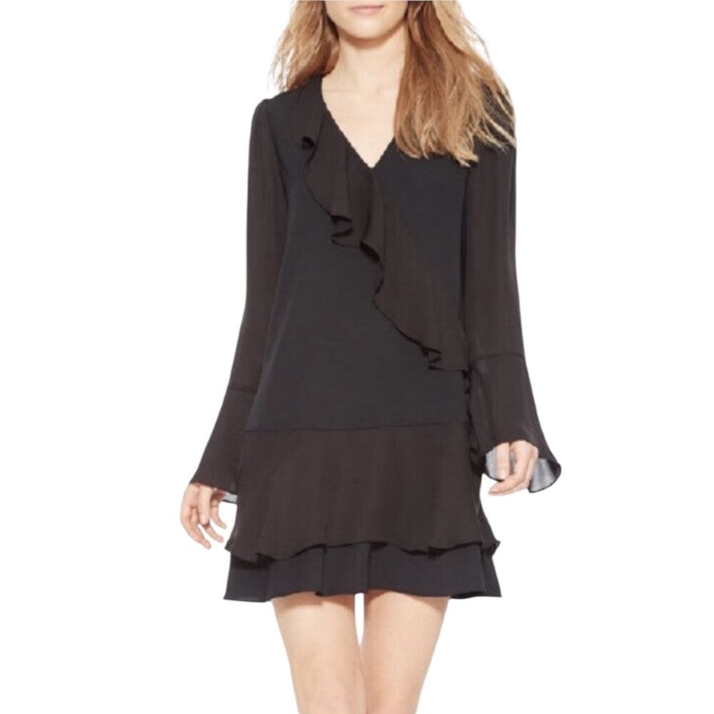 Parker Black Cocktail or
Party Ruffled V Neck Dress S